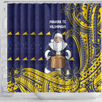 Tokelau Christmas Shower Curtain Santa With Tuluma Xmas Tribal Waves - Polynesian Pride