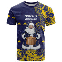 Tokelau Christmas T Shirt Santa With Tuluma Xmas Tribal Waves DT05 Navy - Polynesian Pride