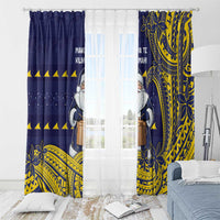 Tokelau Christmas Window Curtain Santa With Tuluma Xmas Tribal Waves - Polynesian Pride