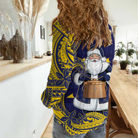 Tokelau Christmas Women Casual Shirt Santa With Tuluma Xmas Tribal Waves - Polynesian Pride