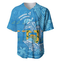 Tuvalu Christmas Baseball Jersey Dolphins Santa Xmas Tribal Waves DT05 Blue - Polynesian Pride