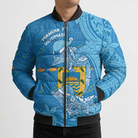 Tuvalu Christmas Bomber Puffer Jacket Dolphins Santa Xmas Tribal Waves - Polynesian Pride
