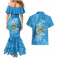Tuvalu Christmas Couples Matching Mermaid Dress and Hawaiian Shirt Dolphins Santa Xmas Tribal Waves - Polynesian Pride