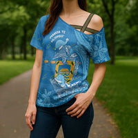 Tuvalu Christmas Cross Shoulder Shirt Dolphins Santa Xmas Tribal Waves - Polynesian Pride