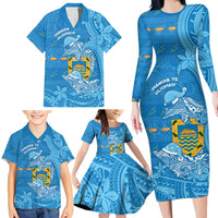 Tuvalu Christmas Family Matching Long Sleeve Bodycon Dress and Hawaiian Shirt Dolphins Santa Xmas Tribal Waves - Polynesian Pride