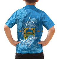 Tuvalu Christmas Family Matching Off Shoulder Short Dress and Hawaiian Shirt Dolphins Santa Xmas Tribal Waves - Polynesian Pride