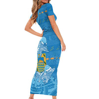 Tuvalu Christmas Family Matching Short Sleeve Bodycon Dress and Hawaiian Shirt Dolphins Santa Xmas Tribal Waves - Polynesian Pride