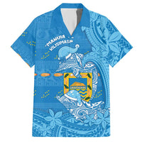 Tuvalu Christmas Hawaiian Shirt Dolphins Santa Xmas Tribal Waves DT05 Blue - Polynesian Pride