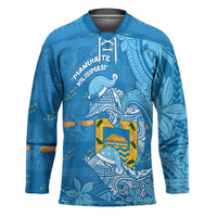 Tuvalu Christmas Hockey Jersey Dolphins Santa Xmas Tribal Waves DT05 Unisex Blue - Polynesian Pride