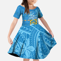 Tuvalu Christmas Kid Short Sleeve Dress Dolphins Santa Xmas Tribal Waves DT05 KID Blue - Polynesian Pride