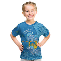Tuvalu Christmas Kid T Shirt Dolphins Santa Xmas Tribal Waves DT05 Blue - Polynesian Pride
