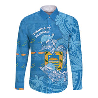 Tuvalu Christmas Long Sleeve Button Shirt Dolphins Santa Xmas Tribal Waves - Polynesian Pride
