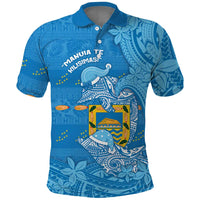 Tuvalu Christmas Polo Shirt Dolphins Santa Xmas Tribal Waves DT05 Blue - Polynesian Pride