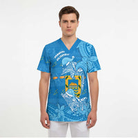 Tuvalu Christmas Scrub Top Dolphins Santa Xmas Tribal Waves - Polynesian Pride