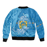 Tuvalu Christmas Sleeve Zip Bomber Jacket Dolphins Santa Xmas Tribal Waves - Polynesian Pride