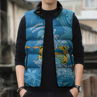 Tuvalu Christmas Sleeveless Puffer Jacket Dolphins Santa Xmas Tribal Waves - Polynesian Pride
