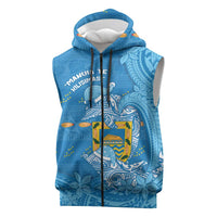 Tuvalu Christmas Sleeveless Zip Hoodie Dolphins Santa Xmas Tribal Waves DT05 Blue - Polynesian Pride