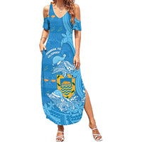 Tuvalu Christmas Summer Maxi Dress Dolphins Santa Xmas Tribal Waves DT05 Women Blue - Polynesian Pride