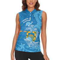 Tuvalu Christmas Women Sleeveless Polo Shirt Dolphins Santa Xmas Tribal Waves - Polynesian Pride