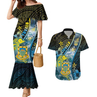 Personalised Tuvalu Couples Matching Mermaid Dress and Hawaiian Shirt Dolphin On The Waves DT05 Blue - Polynesian Pride