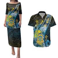 Personalised Tuvalu Couples Matching Puletasi and Hawaiian Shirt Dolphin On The Waves DT05 Blue - Polynesian Pride