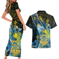 Personalised Tuvalu Couples Matching Short Sleeve Bodycon Dress and Hawaiian Shirt Dolphin On The Waves DT05 - Polynesian Pride