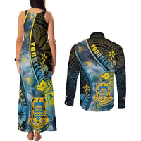 Personalised Tuvalu Couples Matching Tank Maxi Dress and Long Sleeve Button Shirt Dolphin On The Waves DT05 - Polynesian Pride