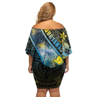 Personalised Tuvalu Off Shoulder Short Dress Dolphin On The Waves