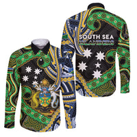 South Sea Islanders And Solomon Islands Family Matching Off The Shoulder Long Sleeve Dress and Hawaiian Shirt Solomons Coat Of Arms And Southern Cross DT05 Dad's Shirt - Long Sleeve Black - Polynesian Pride