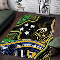 South Sea Islanders And New Caledonia Area Rug Nautilus Shell Southern Cross Tribal Pattern DT05 Black - Polynesian Pride