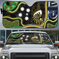 South Sea Islanders And New Caledonia Auto Sun Shade Nautilus Shell Southern Cross Tribal Pattern DT05 Black - Polynesian Pride