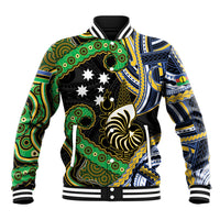 South Sea Islanders And New Caledonia Baseball Jacket Nautilus Shell Southern Cross Tribal Pattern DT05 Unisex Black - Polynesian Pride