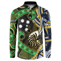 South Sea Islanders And New Caledonia Button Sweatshirt Nautilus Shell Southern Cross Tribal Pattern DT05 Black - Polynesian Pride