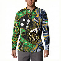 South Sea Islanders And New Caledonia Button Sweatshirt Nautilus Shell Southern Cross Tribal Pattern DT05 - Polynesian Pride