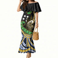 South Sea Islanders And New Caledonia Mermaid Dress Nautilus Shell Southern Cross Tribal Pattern DT05 Women Black - Polynesian Pride