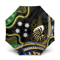 South Sea Islanders And New Caledonia Umbrella Nautilus Shell Southern Cross Tribal Pattern DT05 One Size Folded 11.42 inch Opened Diameter 37.4 inch Black - Polynesian Pride
