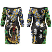 South Sea Islanders And Vanuatu Couples Matching Off The Shoulder Long Sleeve Dress and Long Sleeve Button Shirt Boar Tusk Warrior Southern Tribal Pattern DT05 - Polynesian Pride