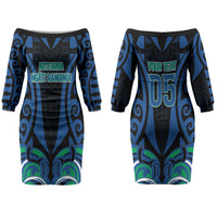 Custom Aotearoa Ngati Ranginui Couples Matching Off The Shoulder Long Sleeve Dress and Long Sleeve Button Shirt New Zealand Traditional Maori Pattern DT05 - Polynesian Pride