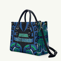 Aotearoa Ngati Ranginui Leather Bag New Zealand Traditional Maori Pattern DT05 Navy - Polynesian Pride