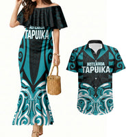 Custom Aotearoa Tapuika Couples Matching Mermaid Dress and Hawaiian Shirt New Zealand Traditional Maori Pattern DT05 Teal - Polynesian Pride