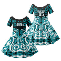 Custom Aotearoa Tapuika Family Matching Puletasi and Hawaiian Shirt New Zealand Traditional Maori Pattern DT05 Daughter's Dress Teal - Polynesian Pride