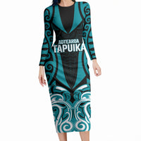 Custom Aotearoa Tapuika Long Sleeve Bodycon Dress New Zealand Traditional Maori Pattern DT05 Long Dress Teal - Polynesian Pride