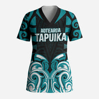 Custom Aotearoa Tapuika Scrub Top New Zealand Traditional Maori Pattern DT05 Adult Teal - Polynesian Pride