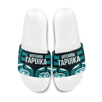 Aotearoa Tapuika Slide Sandals New Zealand Traditional Maori Pattern DT05 Teal - Polynesian Pride