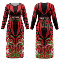 Custom Aotearoa Ngati Maru Couples Matching Long Sleeve Bodycon Dress and Long Sleeve Button Shirt New Zealand Traditional Maori Pattern DT05 - Polynesian Pride