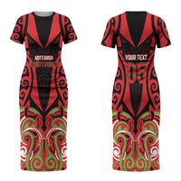 Custom Aotearoa Ngati Maru Couples Matching Short Sleeve Bodycon Dress and Long Sleeve Button Shirt New Zealand Traditional Maori Pattern DT05 - Polynesian Pride