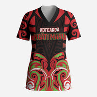 Custom Aotearoa Ngati Maru Scrub Top New Zealand Traditional Maori Pattern DT05 Adult Red - Polynesian Pride