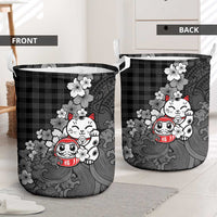 Black Palaka Hawaiian And Japanese Laundry Basket Maneki Neko And Sakura Bloom DT05 - Polynesian Pride