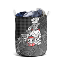 Black Palaka Hawaiian And Japanese Laundry Basket Maneki Neko And Sakura Bloom DT05 - Polynesian Pride