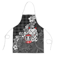 Black Palaka Hawaiian And Japanese Apron Maneki Neko And Sakura Bloom DT05 Black - Polynesian Pride